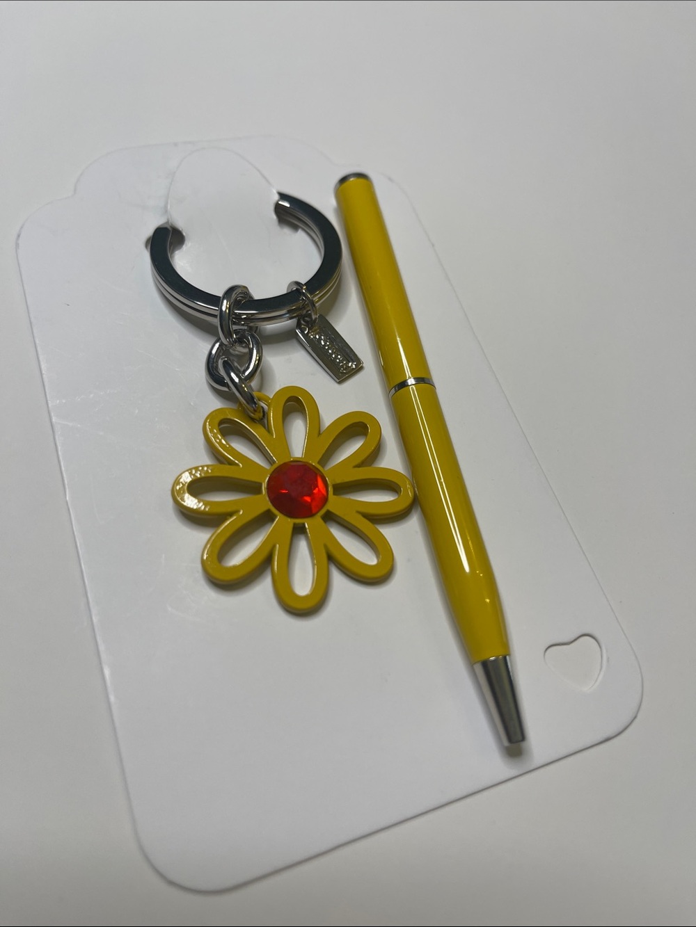 Coach Yellow Daisy Keychain with Red Center and Yellow Coach Pen - Picture 6 of 8